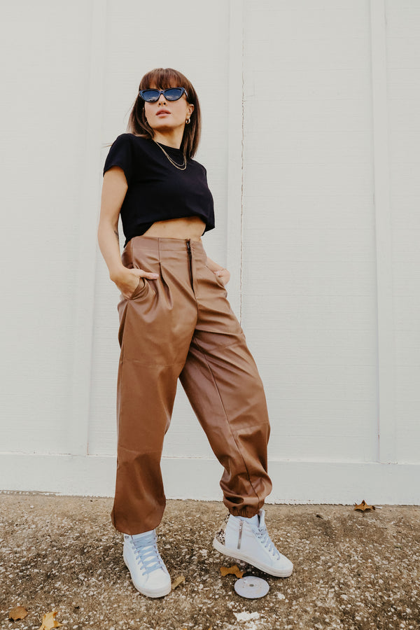 City Girl Faux Leather Jogger Pant