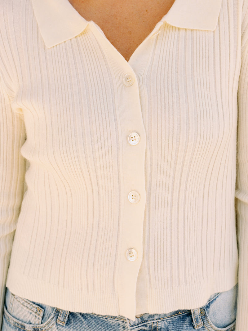 Frnch White Ruffle Cardigan Sweater