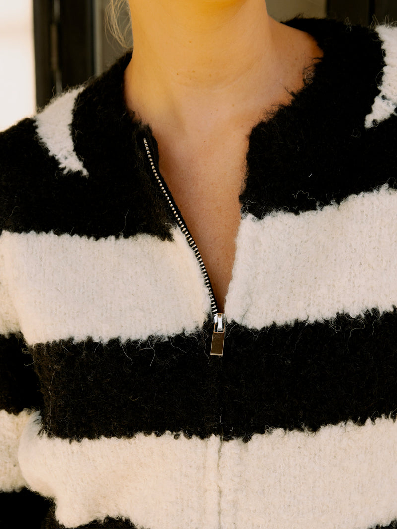 Frnch Stripe Zip Up Sweater