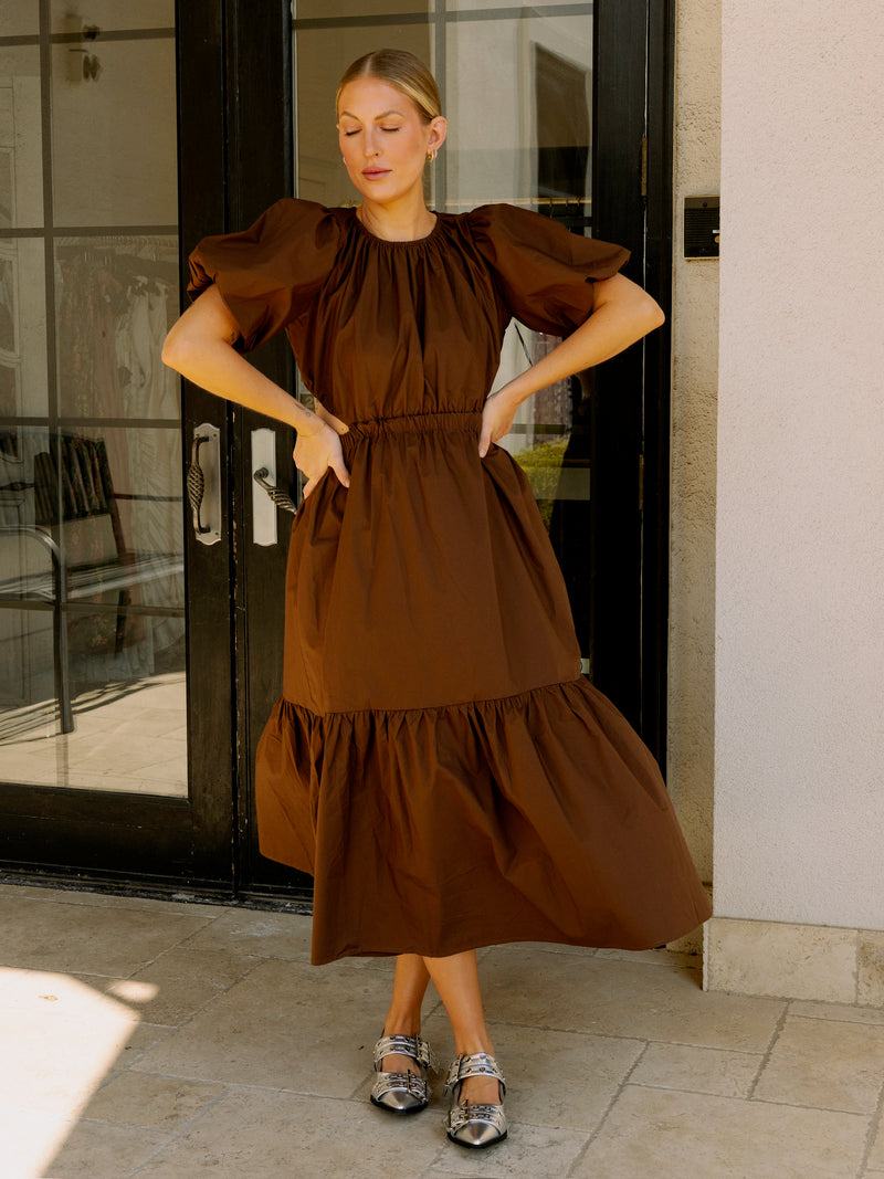 Brown Poplin Maxi Dress