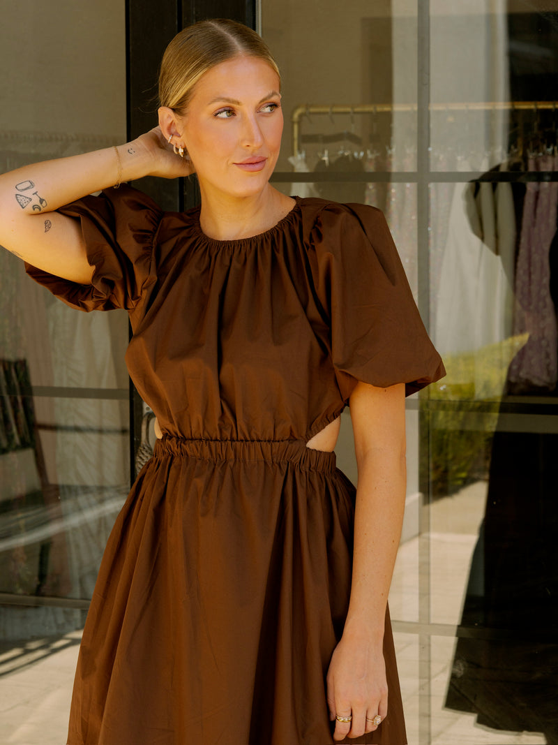 Brown Poplin Maxi Dress