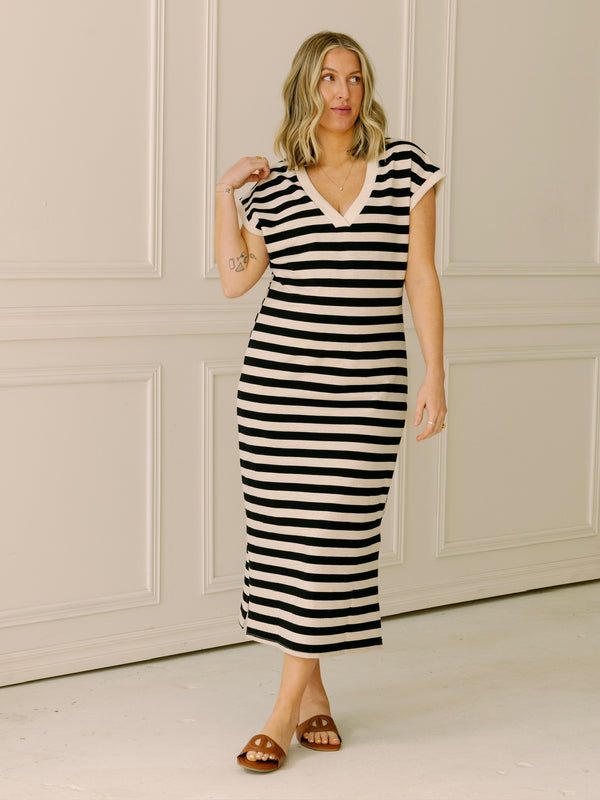 B&W Striped Midi Dress