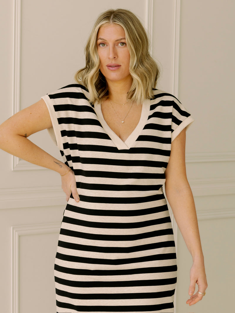 B&W Striped Midi Dress