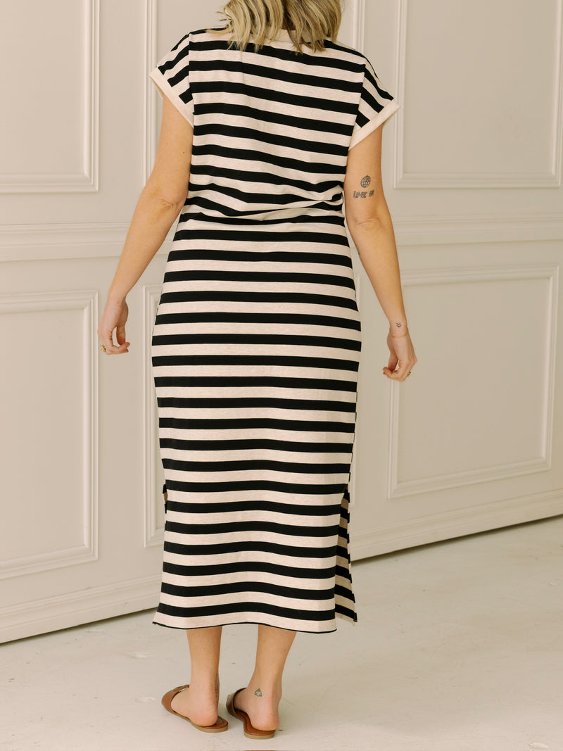 B&W Striped Midi Dress