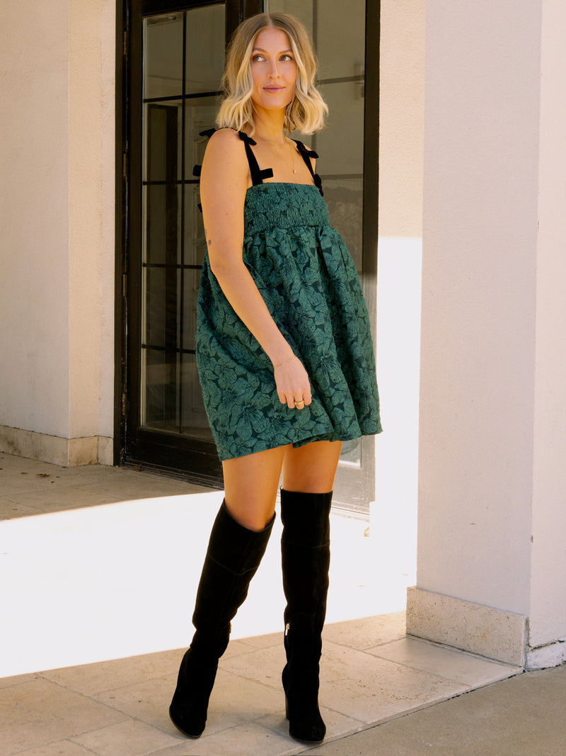 Emerald Jacquard Mini Dress