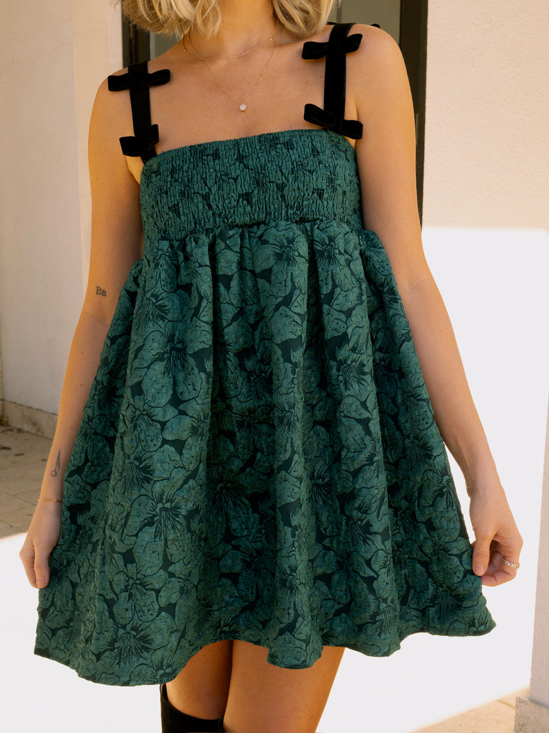 Emerald Jacquard Mini Dress