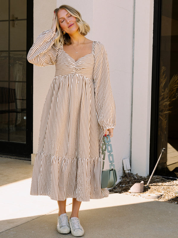 PRE-ORDER Paige Brown Stripe Midi Dress