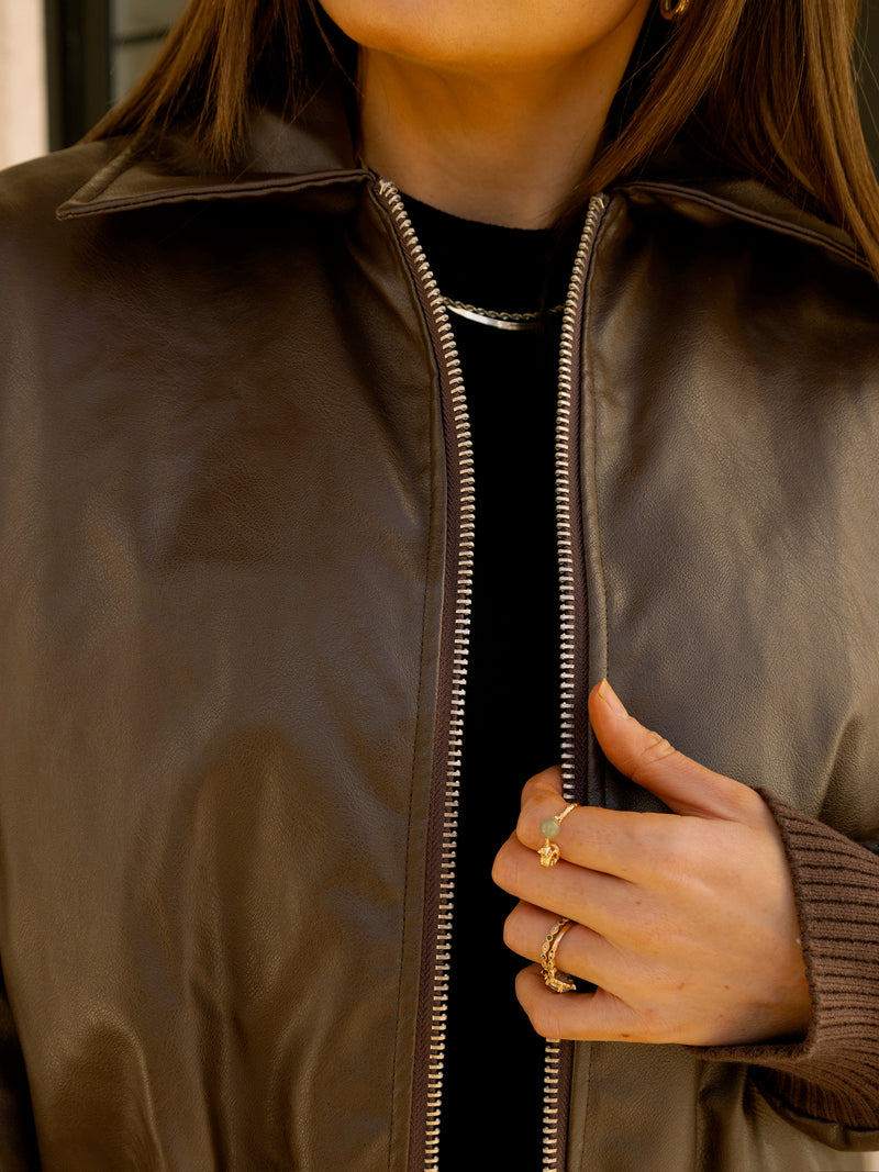 Brown Crop Bomber Jacket