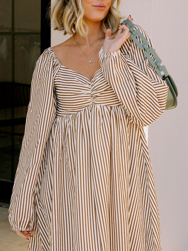 PRE-ORDER Paige Brown Stripe Midi Dress