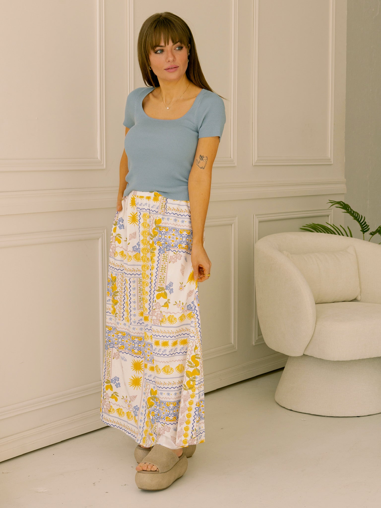 Simple Square Neck Top - Blue Bell