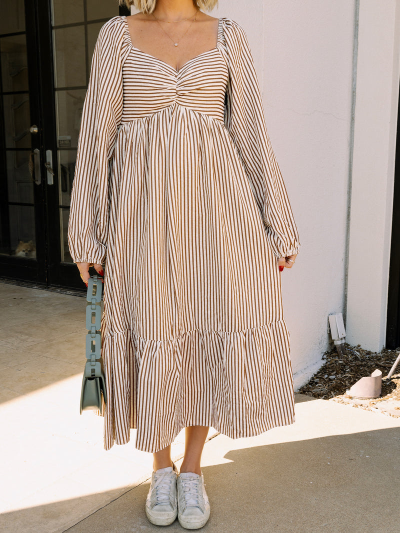 PRE-ORDER Paige Brown Stripe Midi Dress