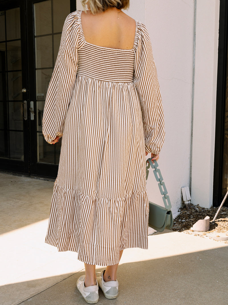 PRE-ORDER Paige Brown Stripe Midi Dress