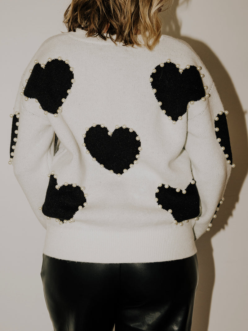 English Factory Long-Sleeve Heart Sweater - Black Multi