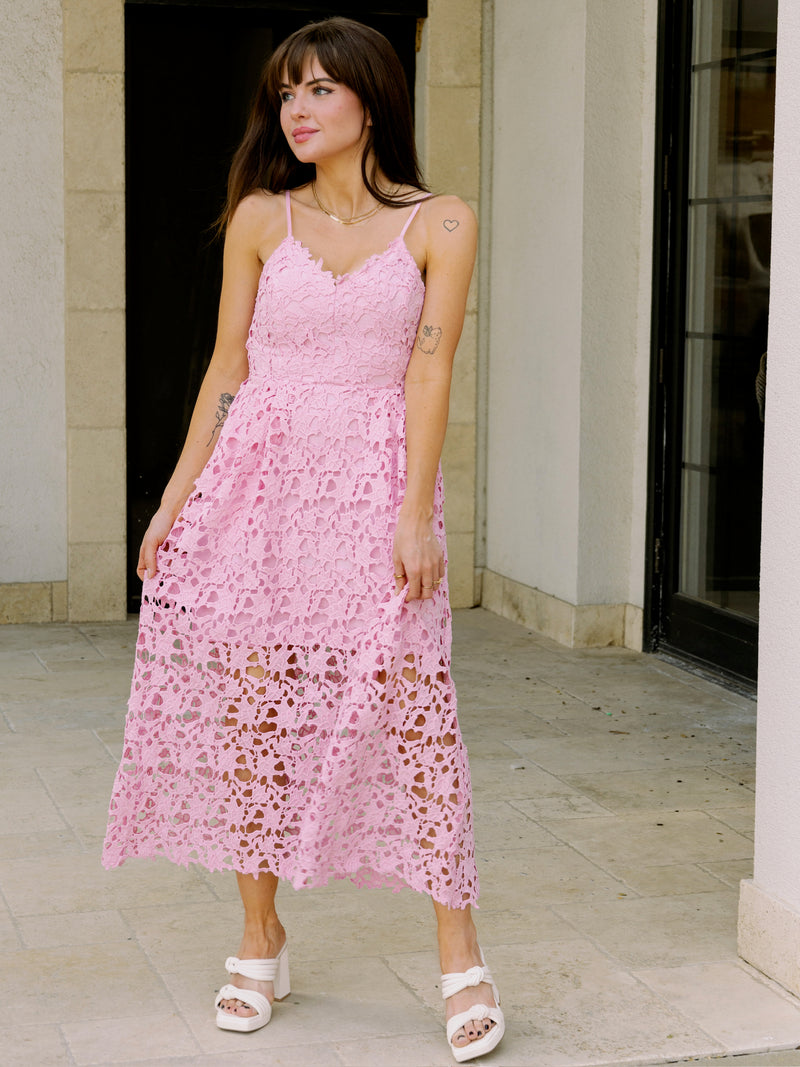 Pink Lace Midi Dress