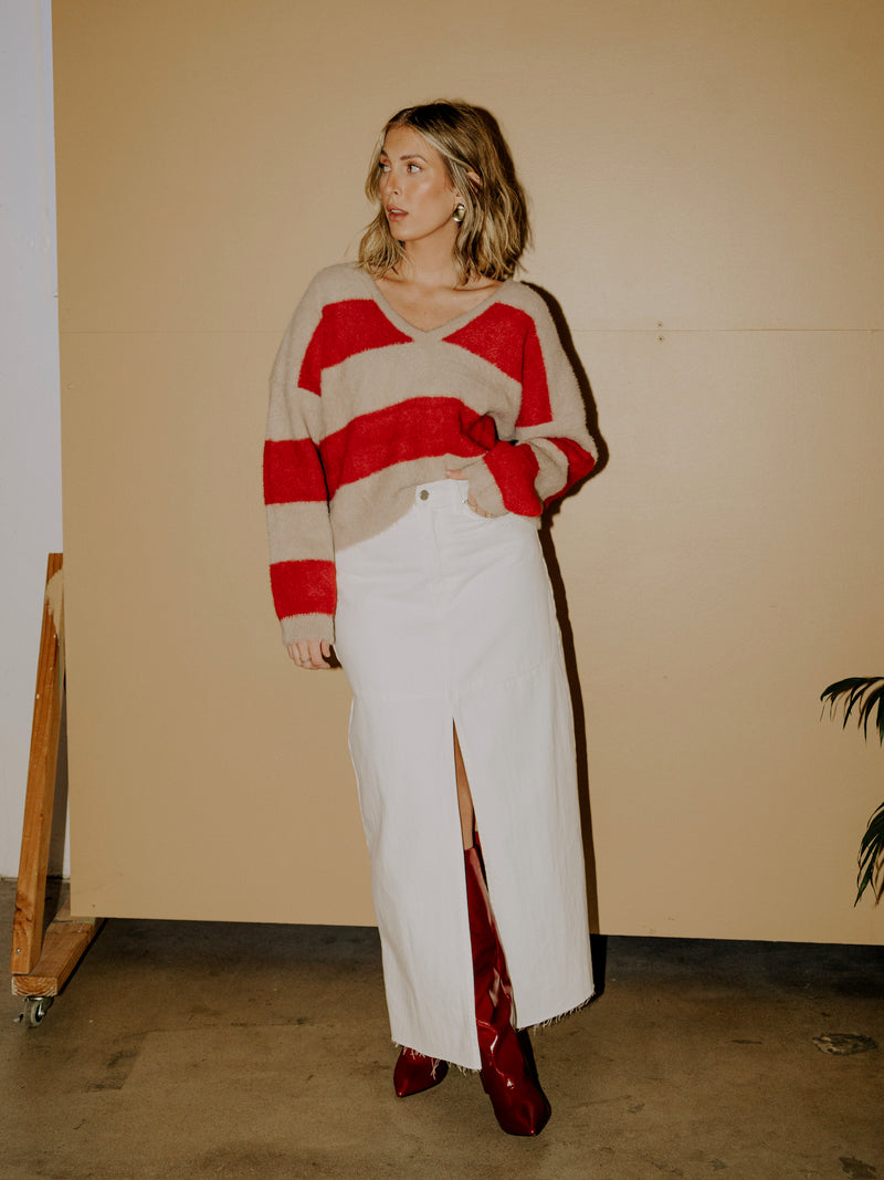 Heya Stripe Pullover - Red/Taupe