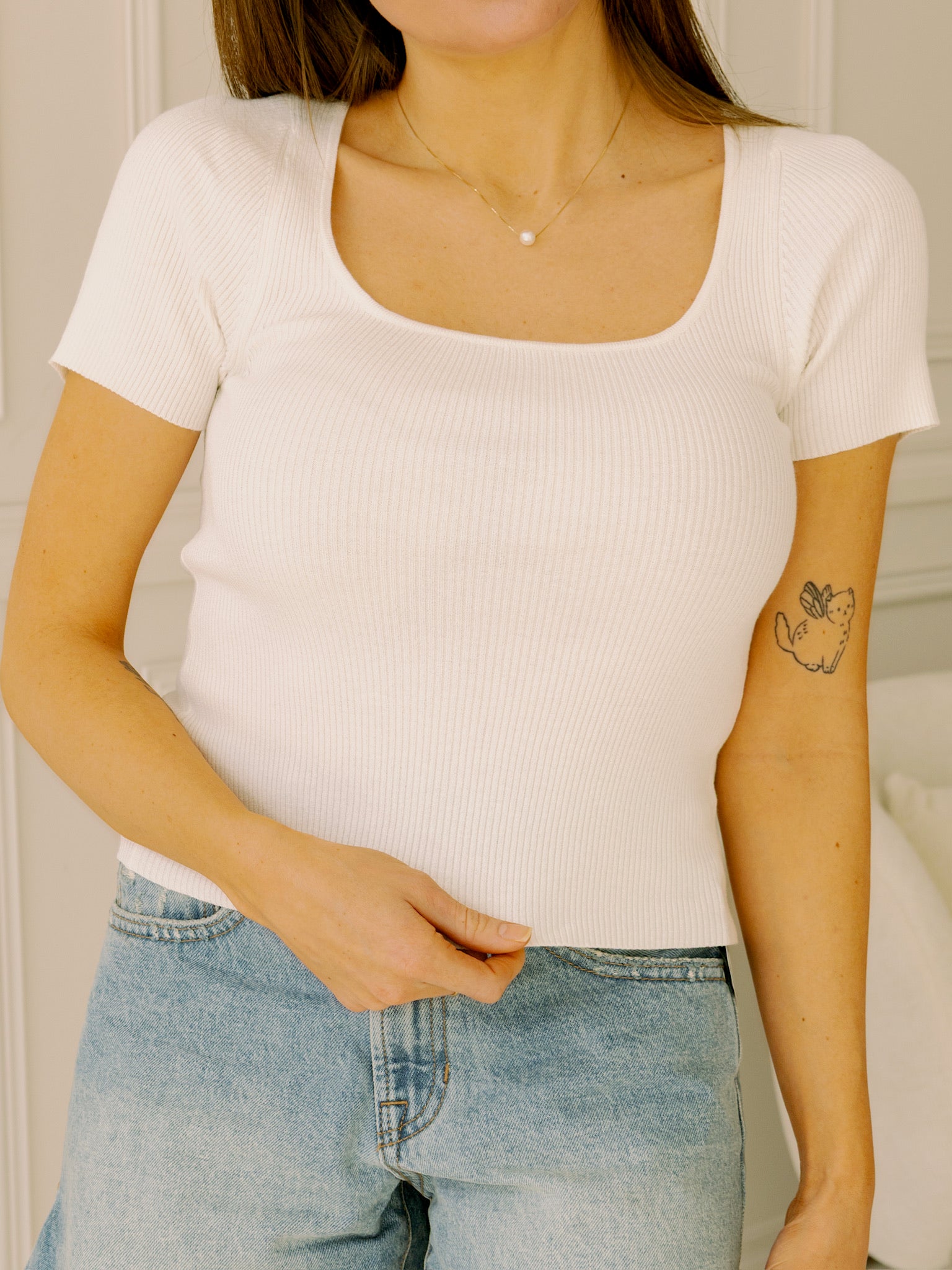 Simple Square Neck Top - Ivory