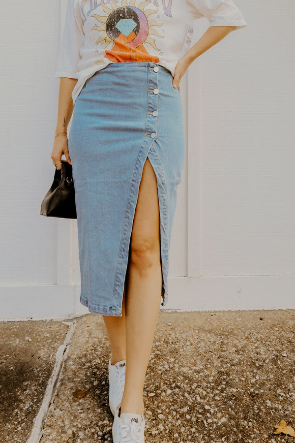 Dakota Denim Wrap Midi Skirt