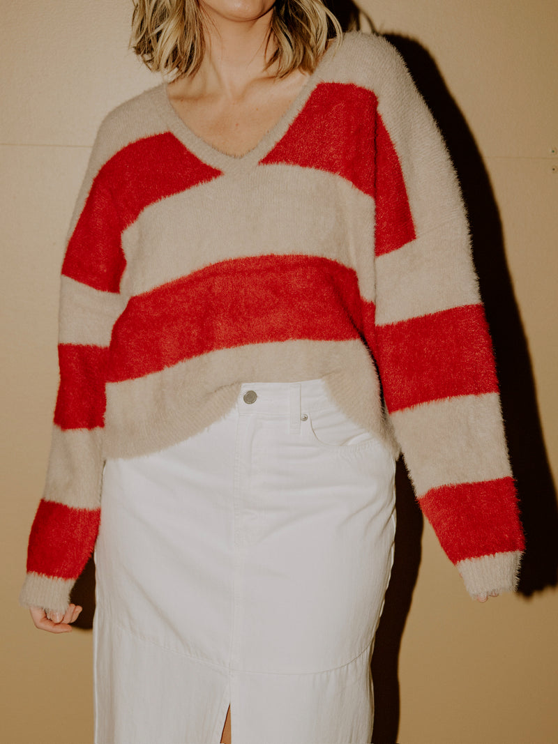 Heya Stripe Pullover - Red/Taupe