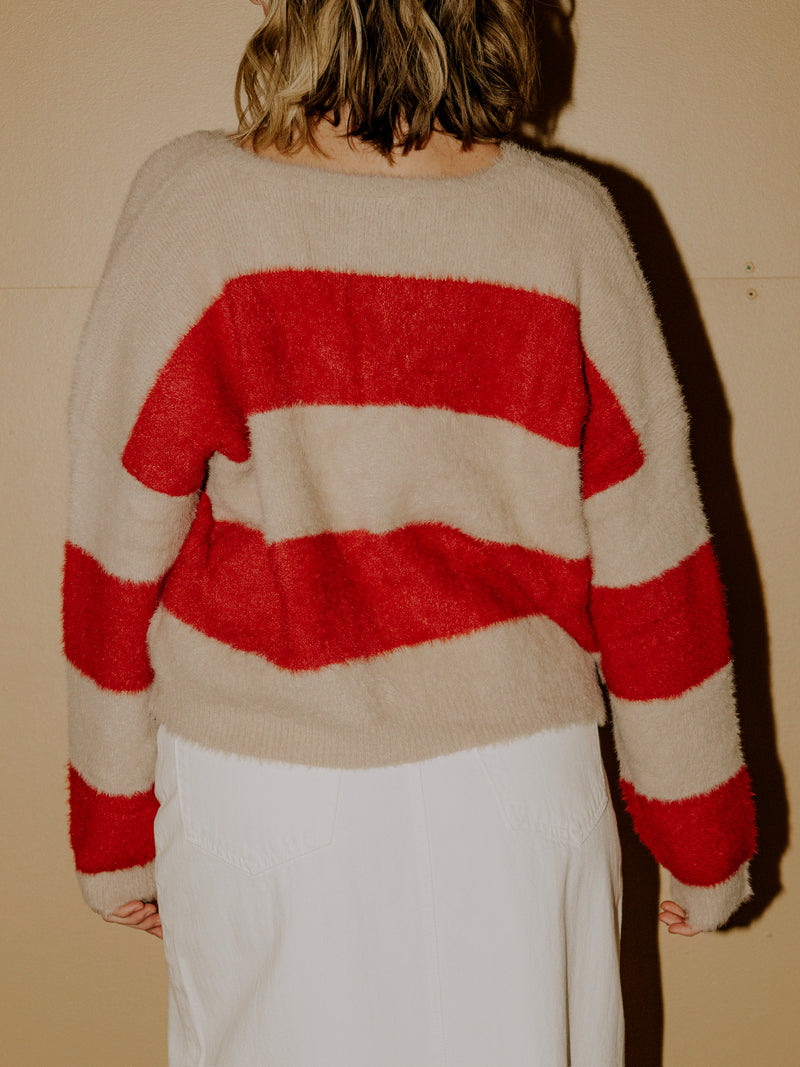 Heya Stripe Pullover - Red/Taupe