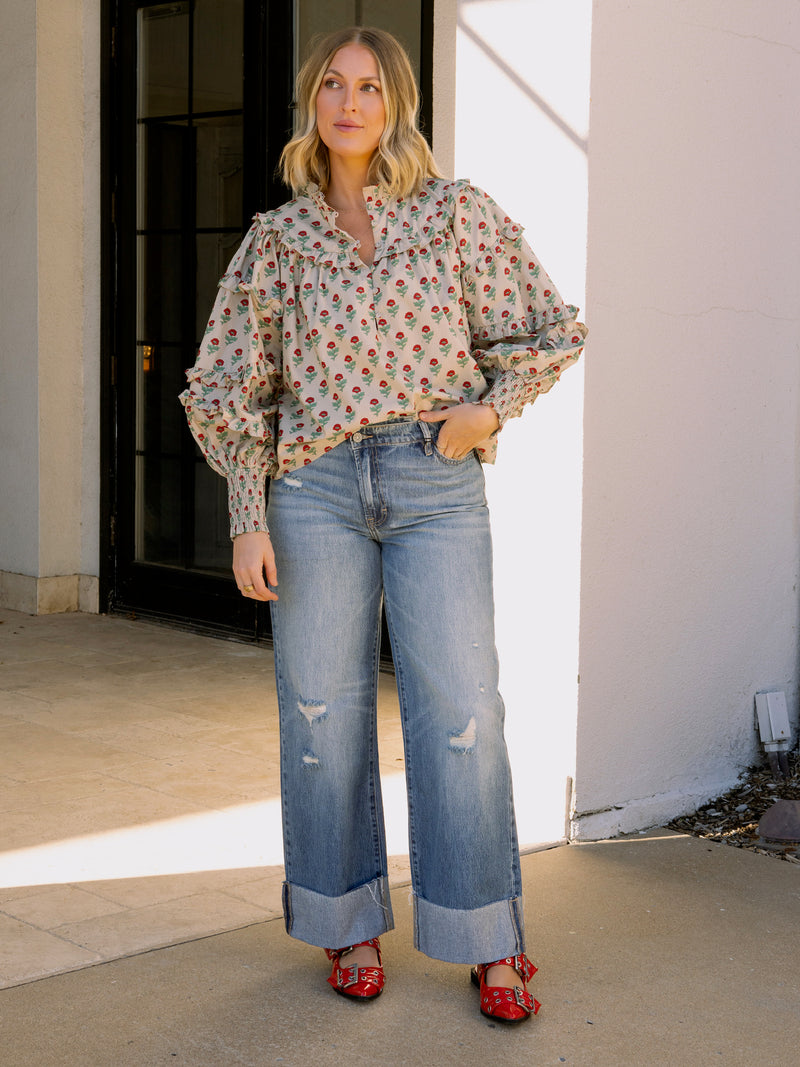 Floral Ruffle Sleeve Blouse