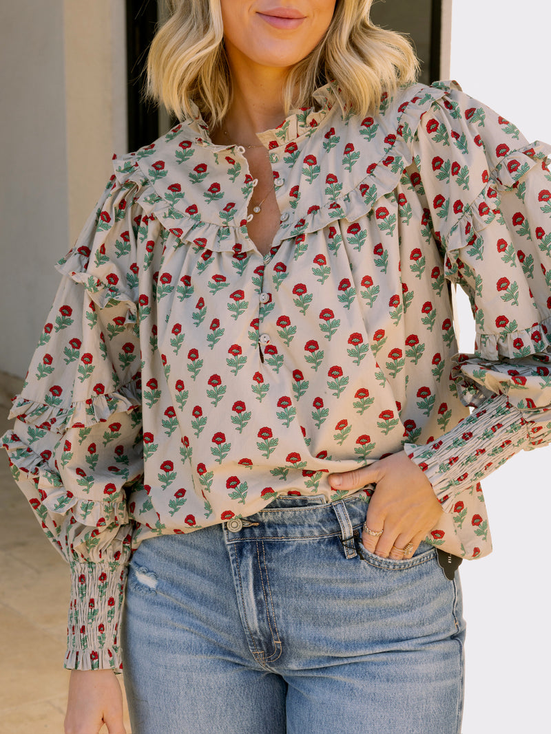 Floral Ruffle Sleeve Blouse