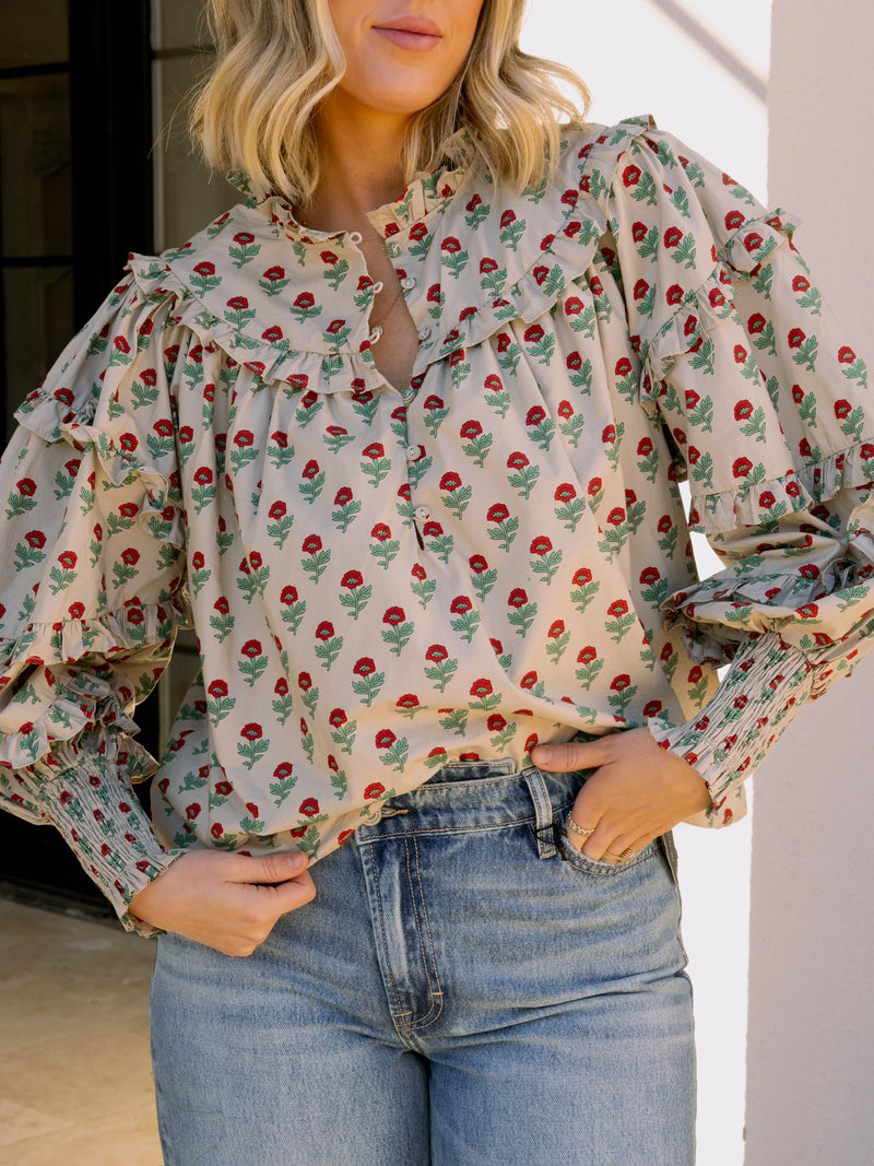 Floral Ruffle Sleeve Blouse