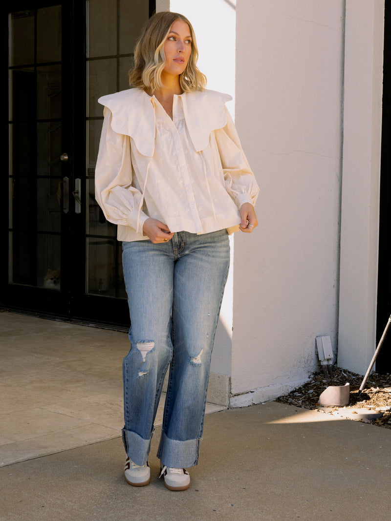 Ivory Scallop Collar Blouse