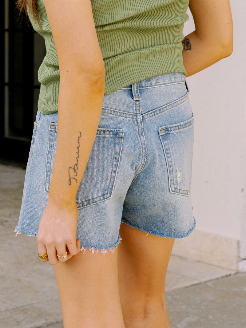 Side Slit Denim Shorts