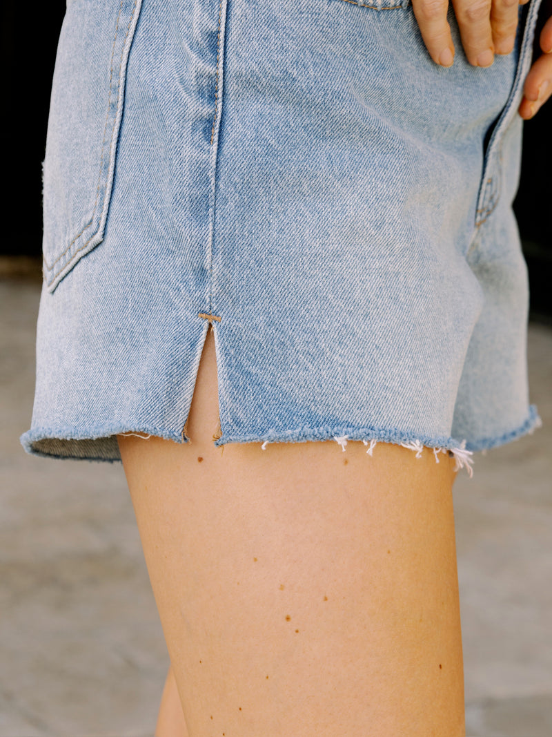 Side Slit Denim Shorts