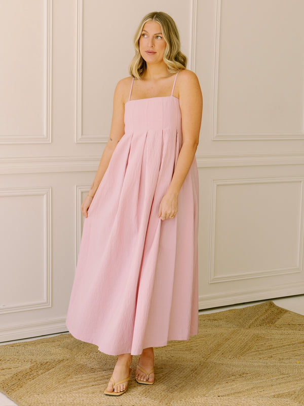 To the Pleat Pink Midi Dress
