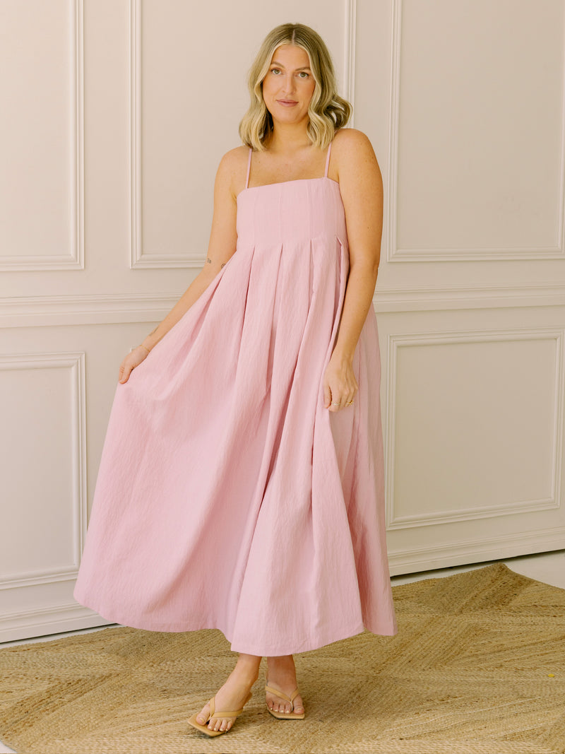 To the Pleat Pink Midi Dress