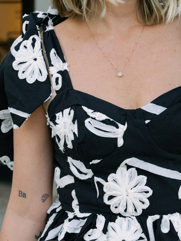 Black & White Floral Embroidered Midi Dress