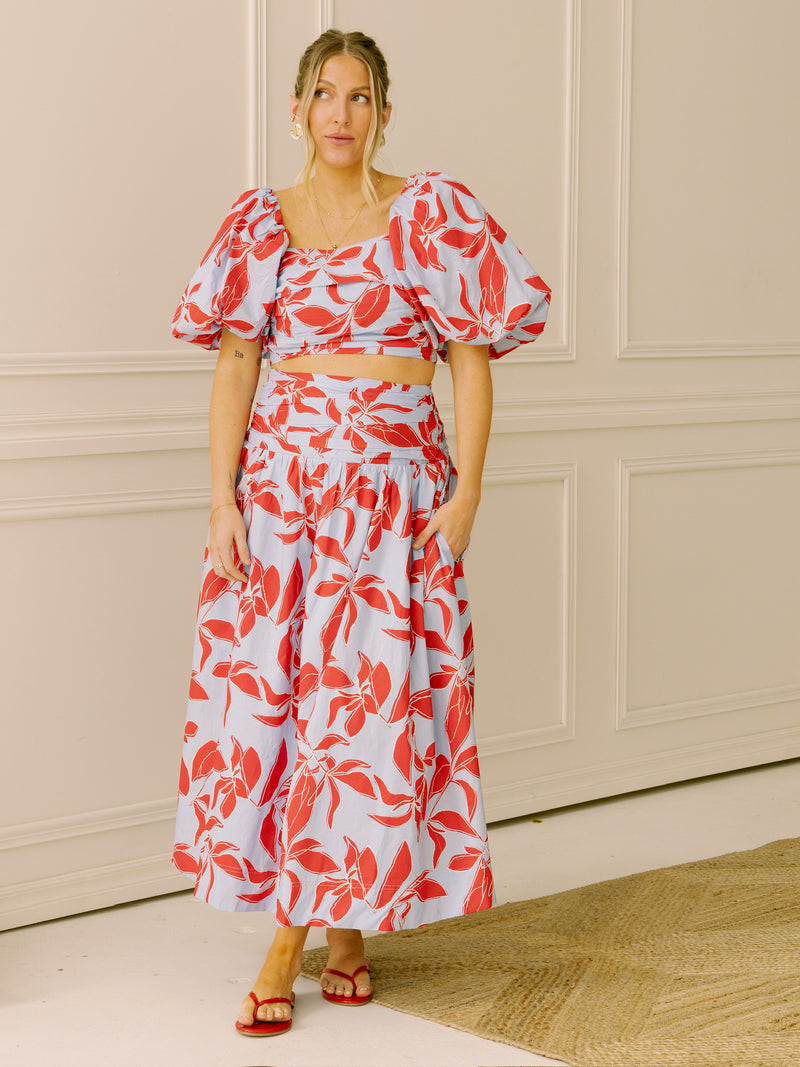 Piper Blue and Red Floral Crop