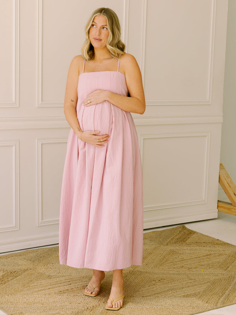 To the Pleat Pink Midi Dress
