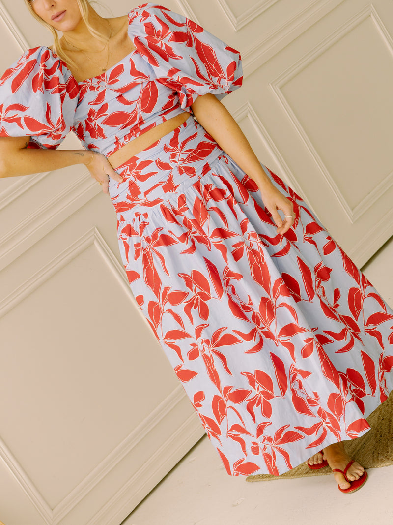 Piper Blue and Red Floral Crop