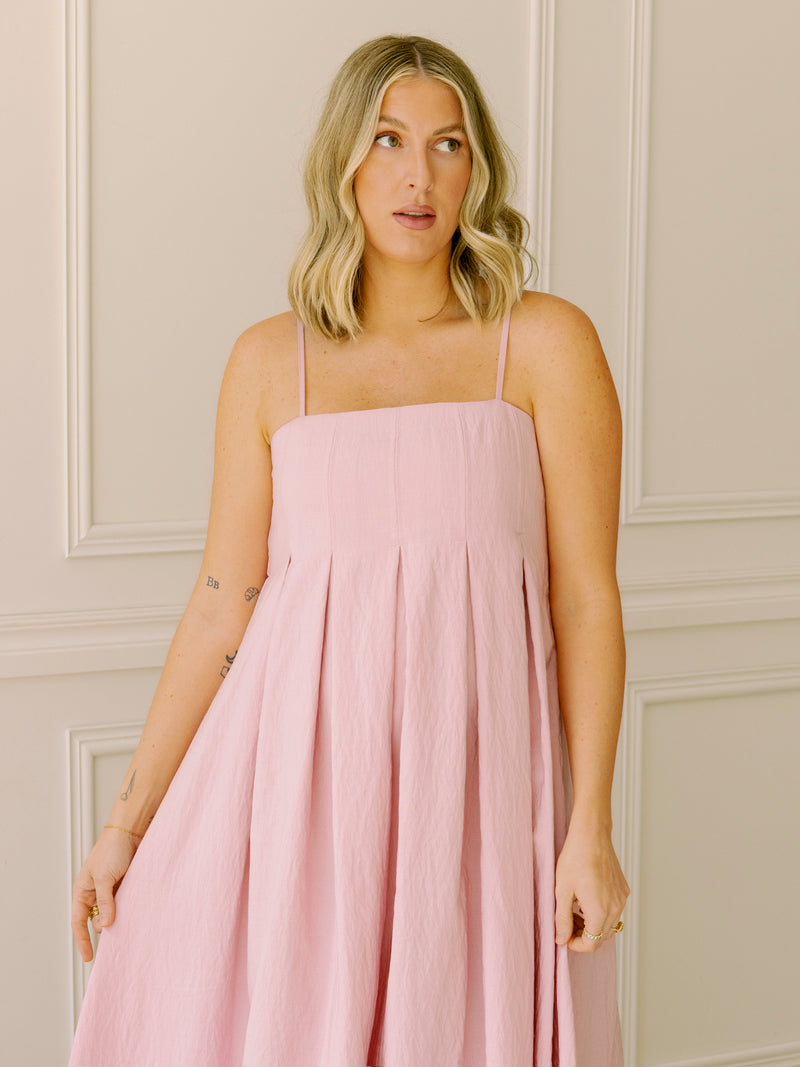 To the Pleat Pink Midi Dress