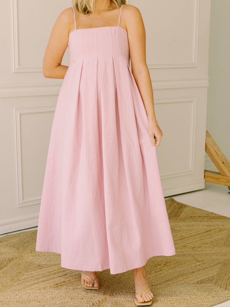To the Pleat Pink Midi Dress