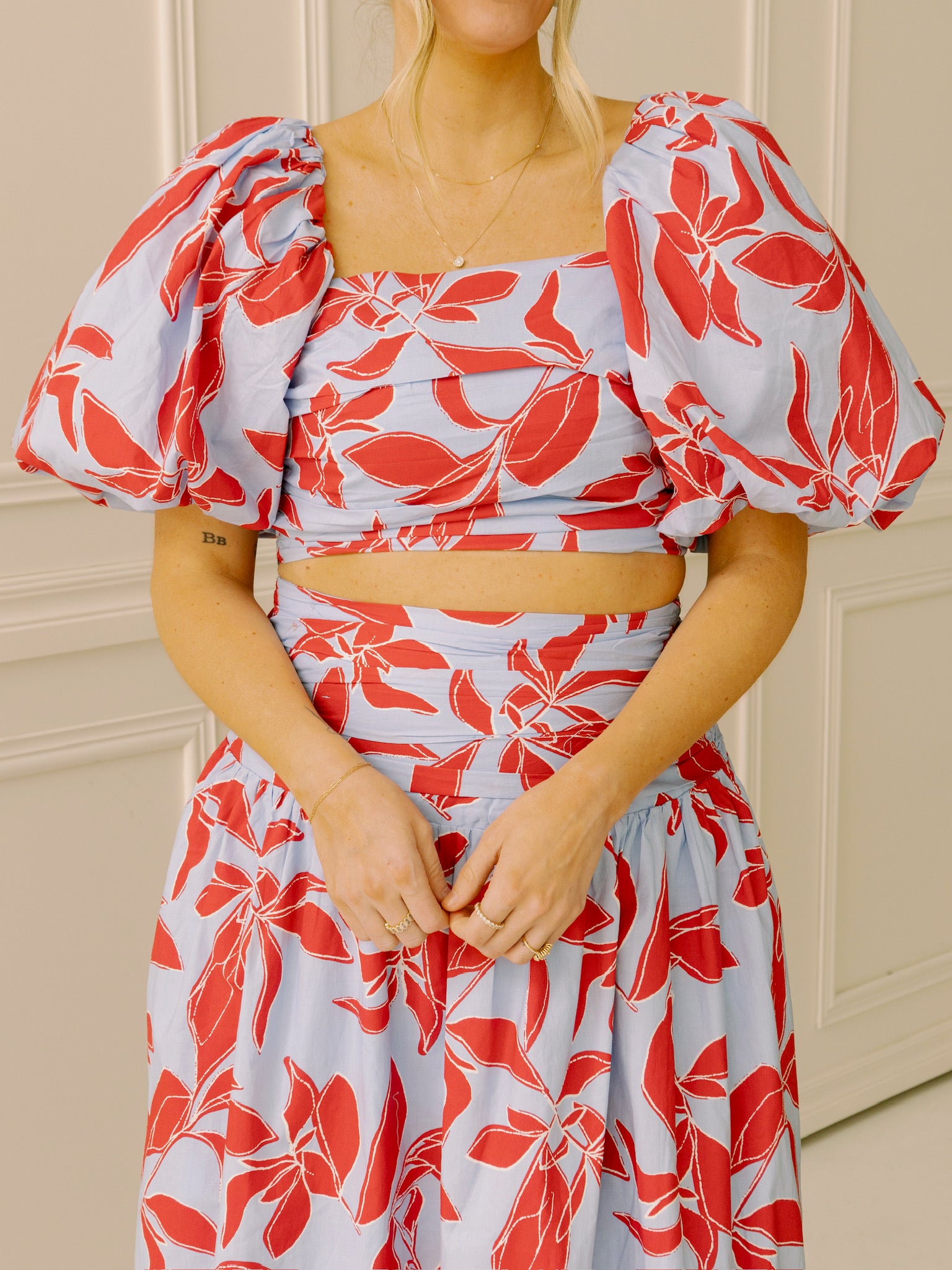Piper Blue and Red Floral Crop