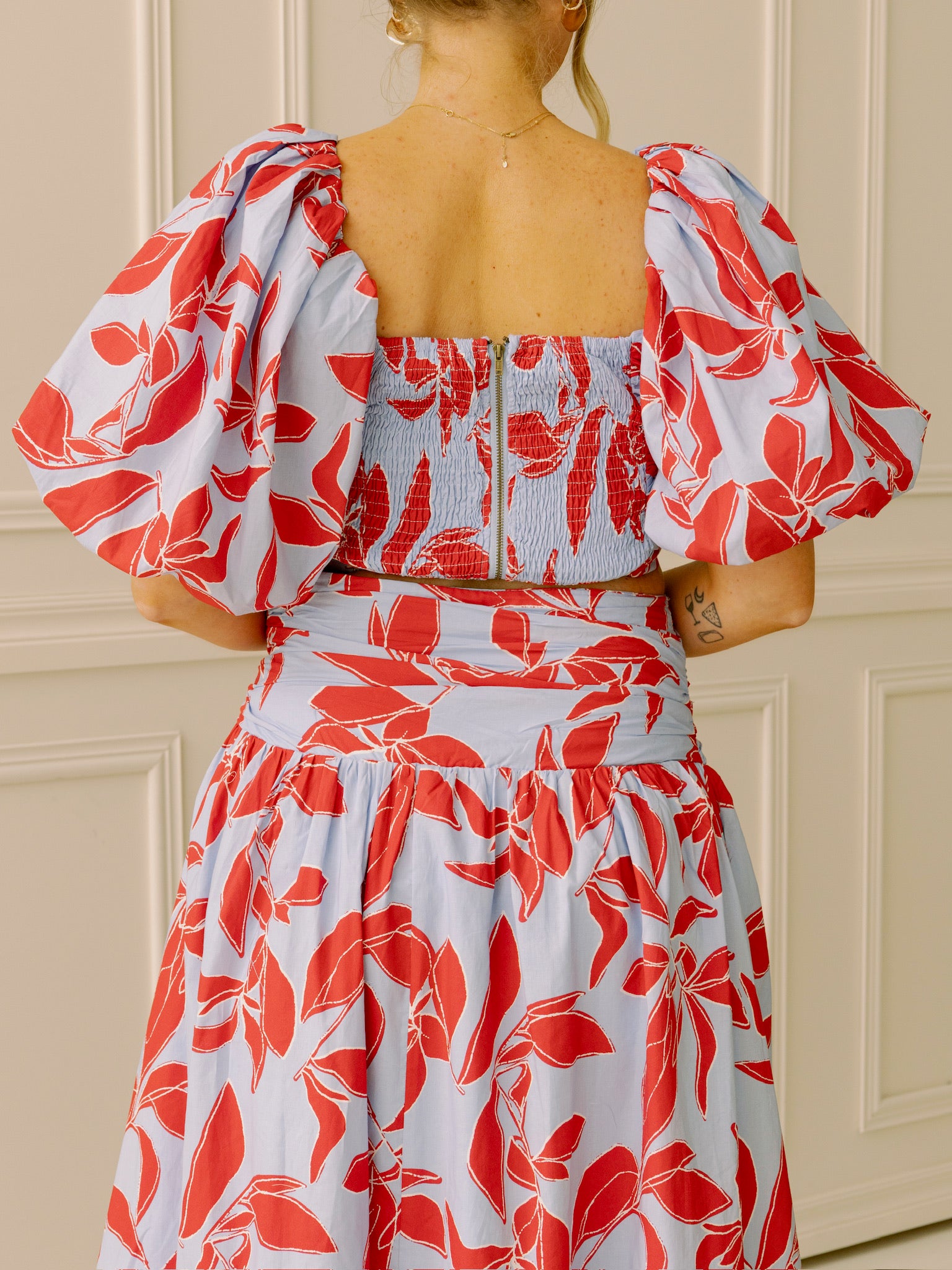Piper Blue and Red Floral Crop