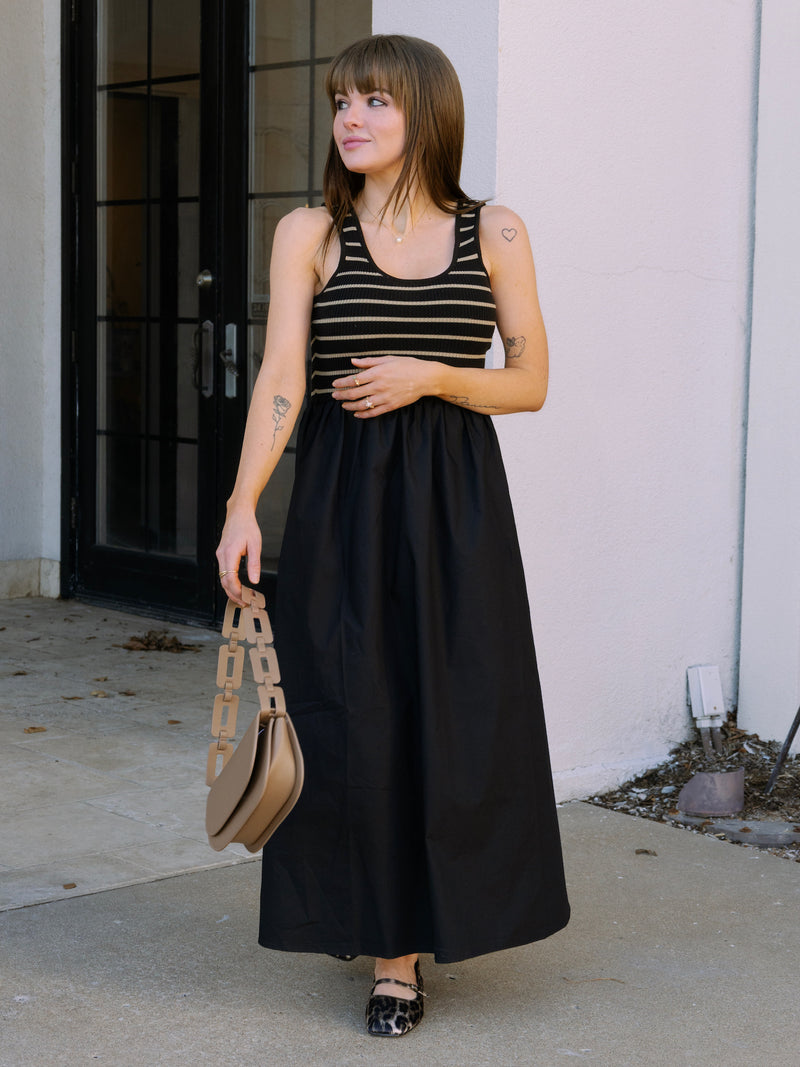 Hannah Mixed Media Dress - Black/Taupe