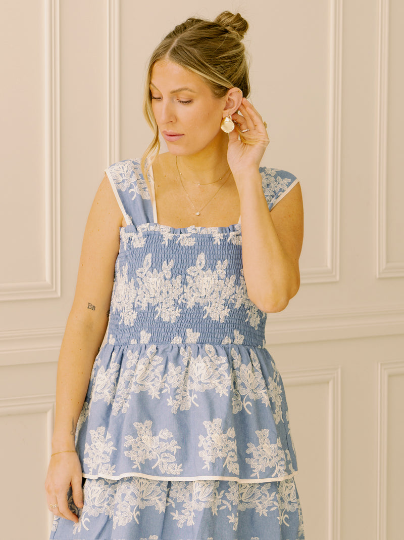 Denim Embroidered Midi Dress