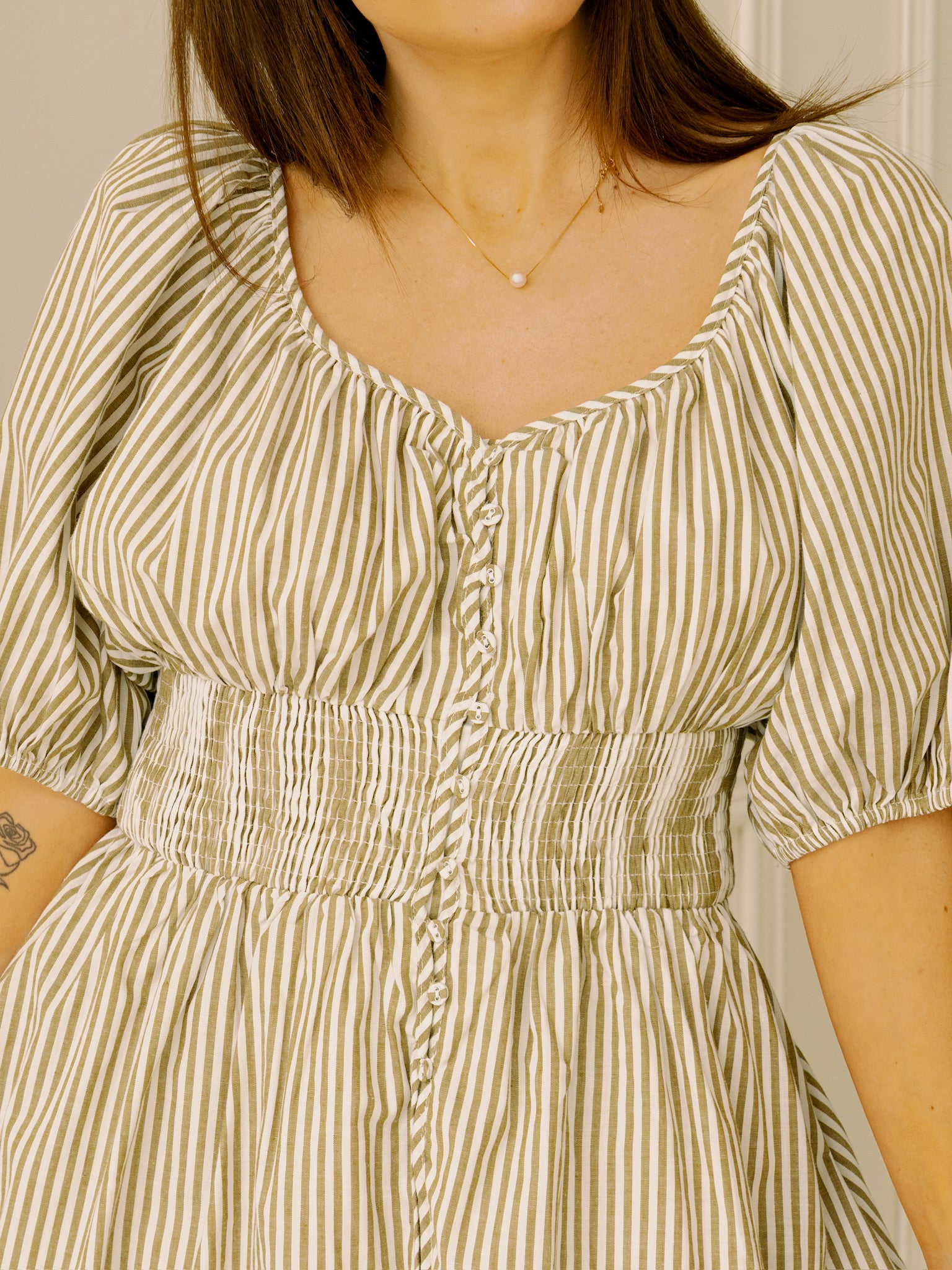 Olive Stripe Midi Dress