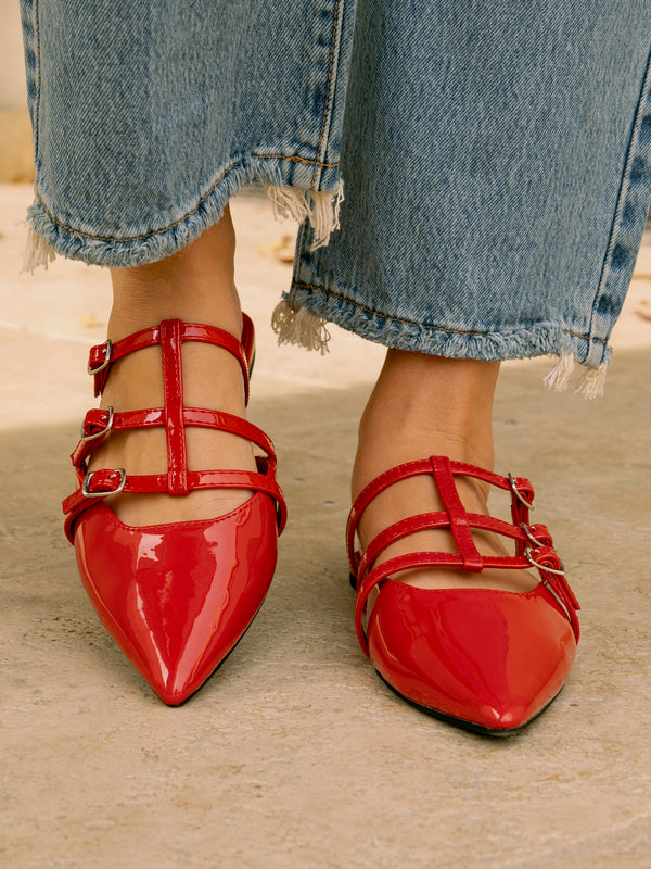 Patent Red Strappy Slides