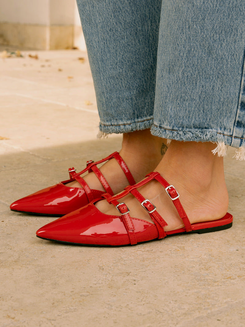 Patent Red Strappy Slides