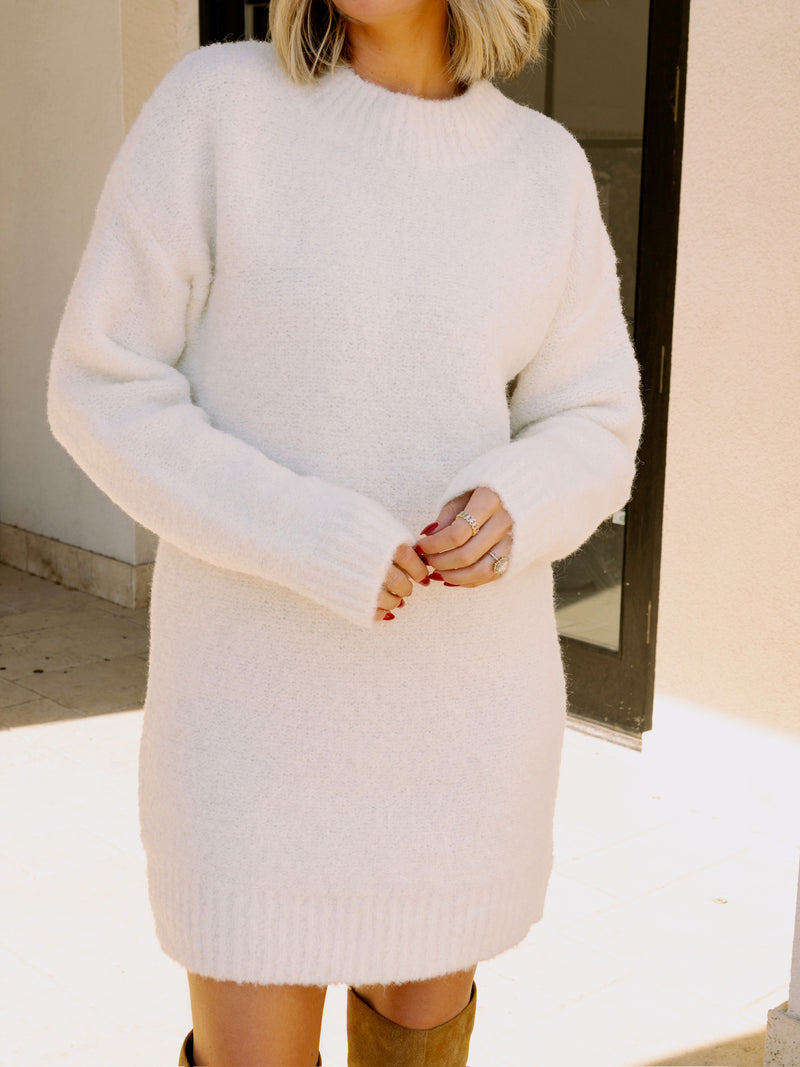 English Factory White Long-Sleeved Sweater Dress