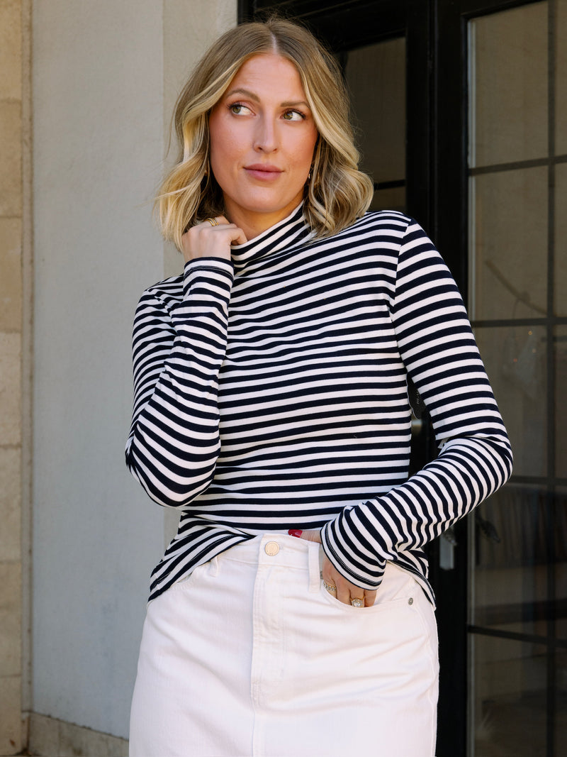 English Factory Stripe Turtle Neck Top