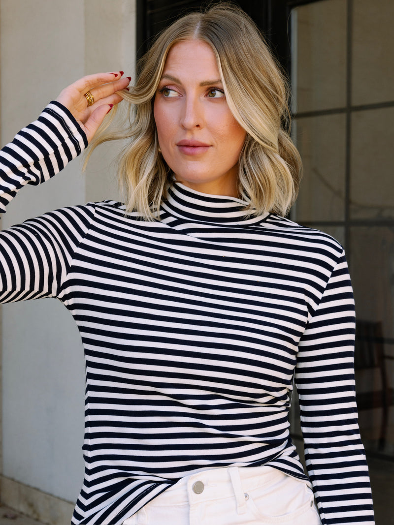 English Factory Stripe Turtle Neck Top