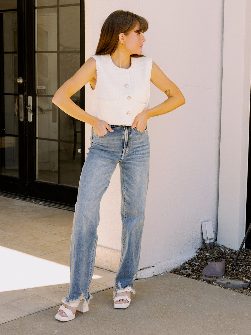 Tweed Crop Vest - Cream