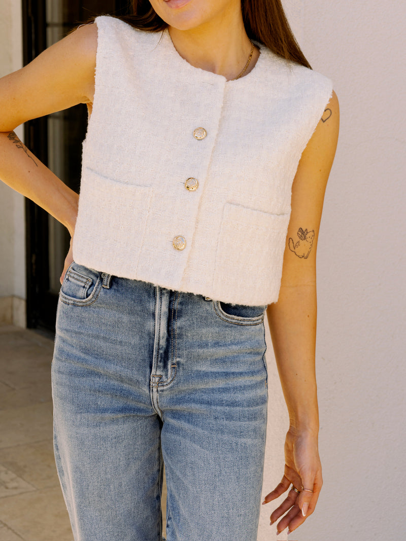 Tweed Crop Vest - Cream