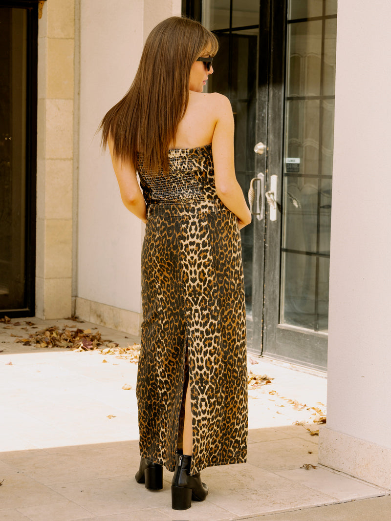 Leopard Denim Midi Dress